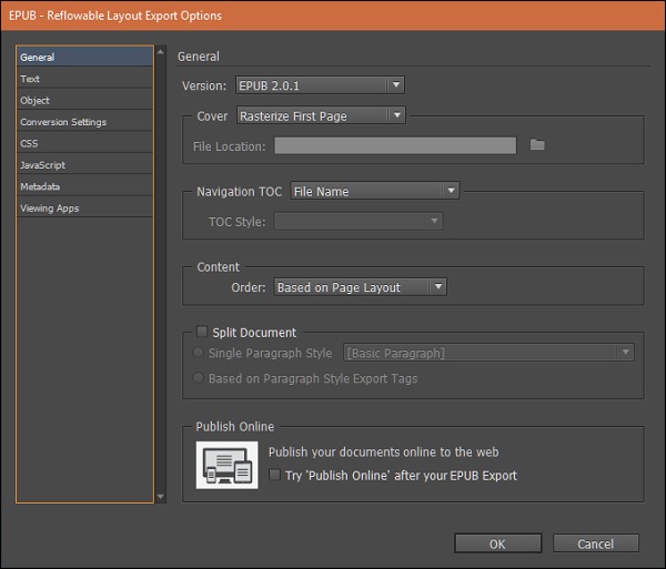 EPUB General Options