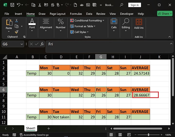 AVERAGE Function in Excel 3