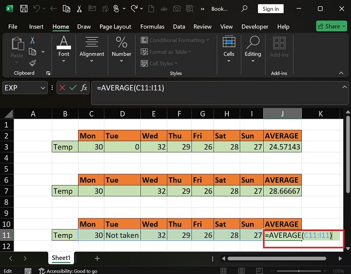AVERAGE Function in Excel 4