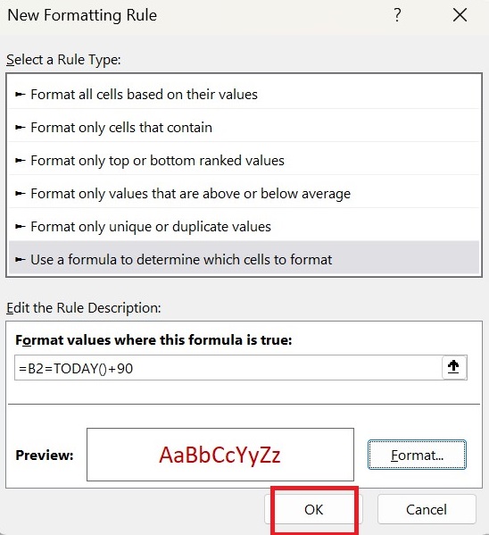 Calculate 90 Days from Current Date in Excel4