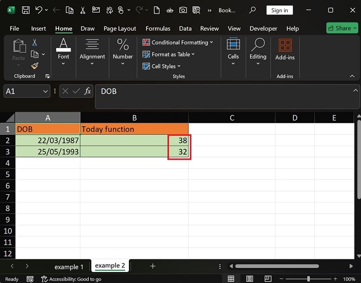 Calculate Age in Excel using TODAY Function2