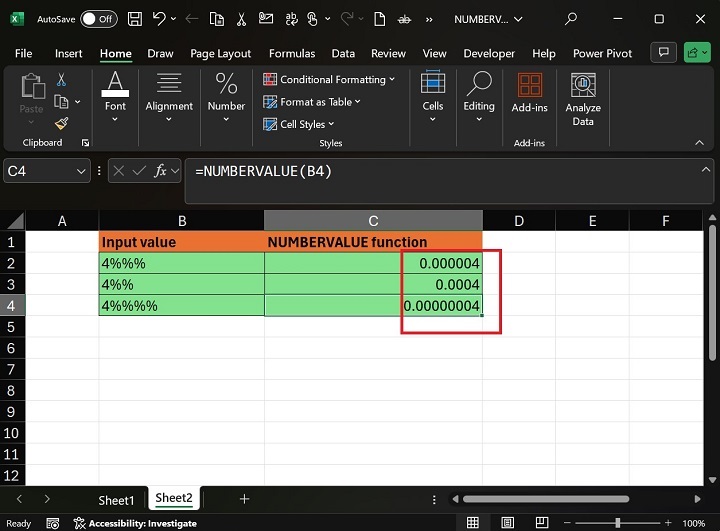 Calculate NUMBERVALUE Function for Given Input7