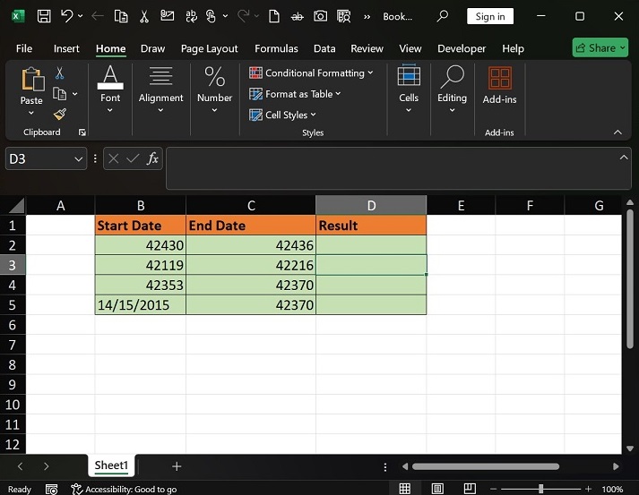 Calculate Working Days between Start and End Date1