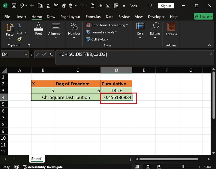 CHISQ.DIST Function in Excel 1