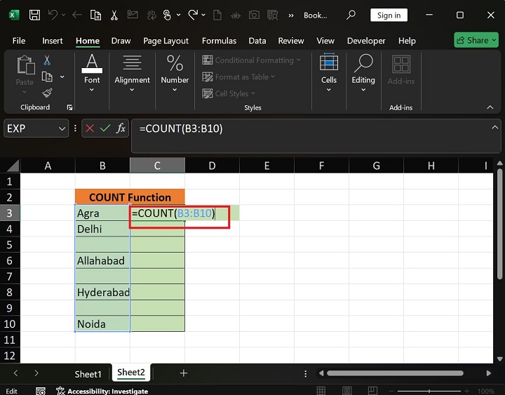COUNT Function in Excel 3