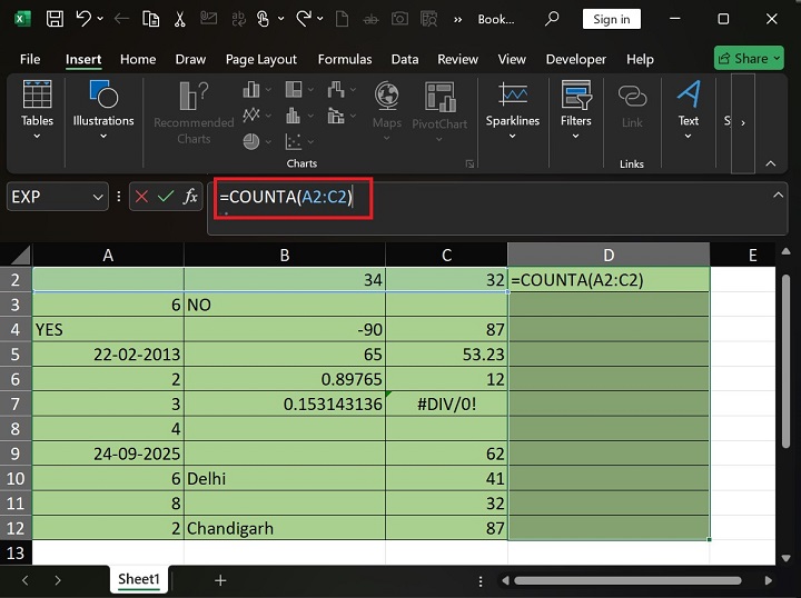 COUNTA Function in Excel 1