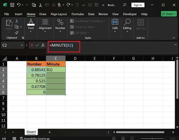 Examples of the MINUTE Function in Excel1