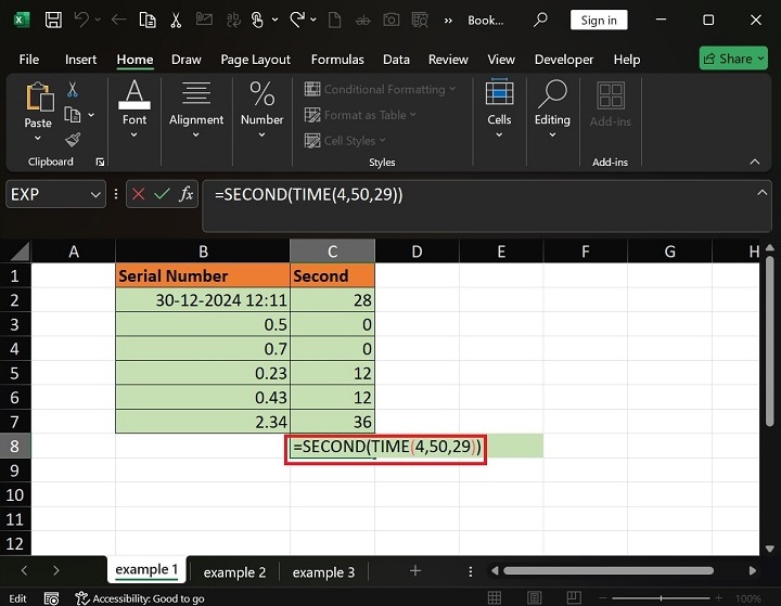Examples of the SECOND Function in Excel3