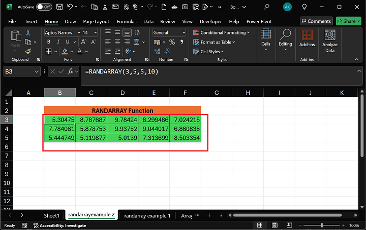 Excel RANDARRAY Function 4