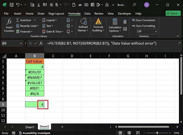 FILTER Function with ISERROR Function2