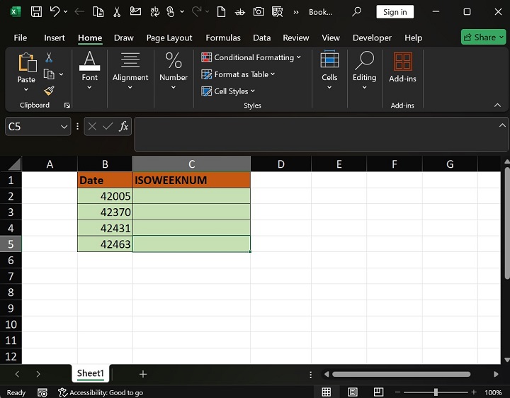 Get the ISO Week Number from Date in Excel1