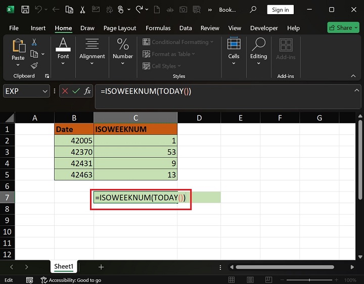 Get the ISO Week Number from Date in Excel4