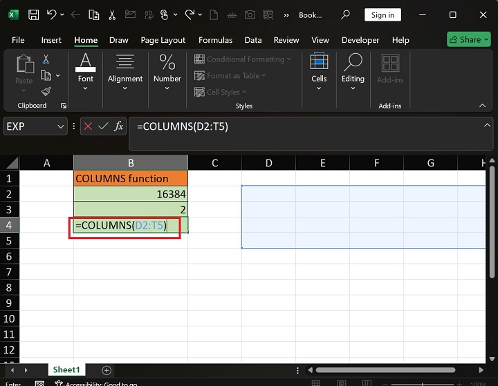 How to Apply COLUMNS Function in Excel5