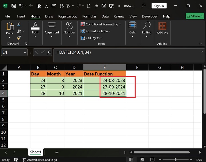 How to use the DATE Formula in Excel3
