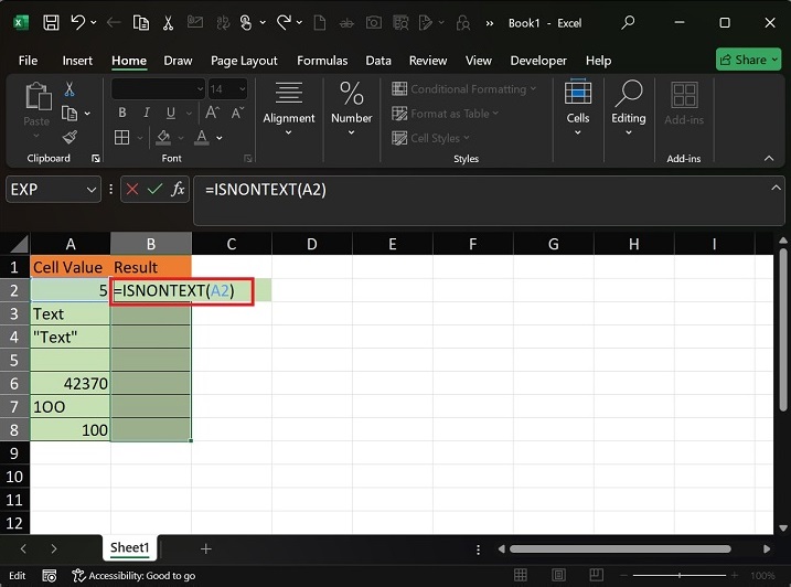 How to use the ISNONTEXT Function in Excel2