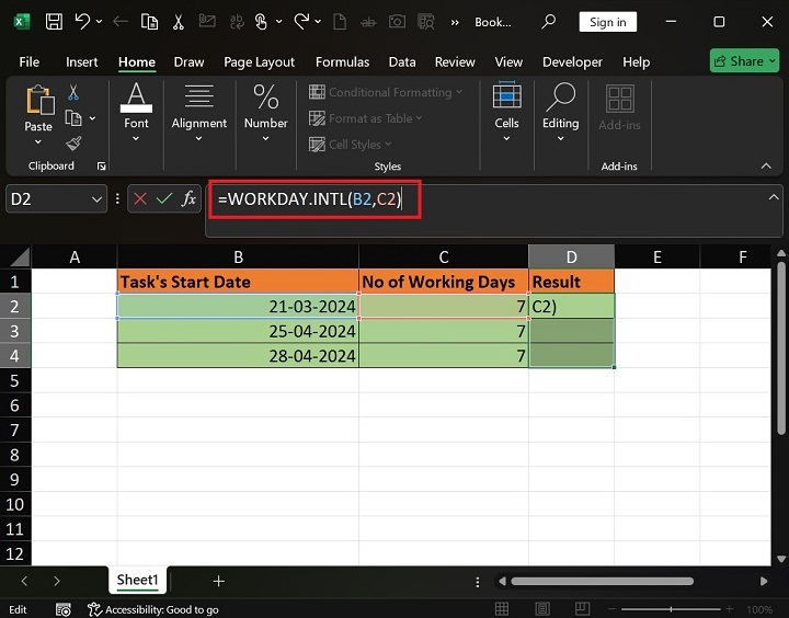 How to use WORKDAY.INTL Function in Excel2