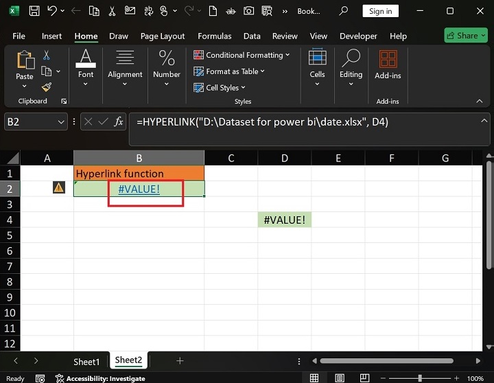 HYPERLINK Function will Populate Error2