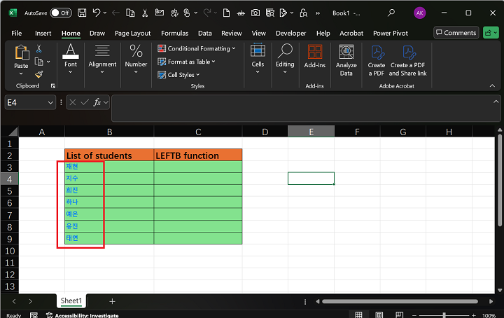 Korean Language Using LEFTB Function