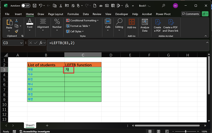 Korean Language Using LEFTB Function 2