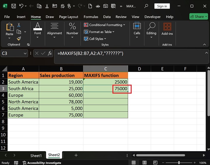 MAXIFS Function in Excel 5
