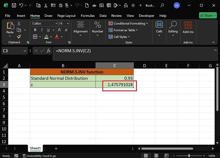 NORM.S.INV Function2