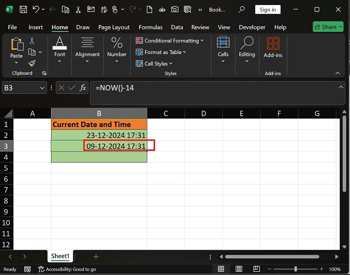 NOW Function to Obtain Excel Current Date and Time6