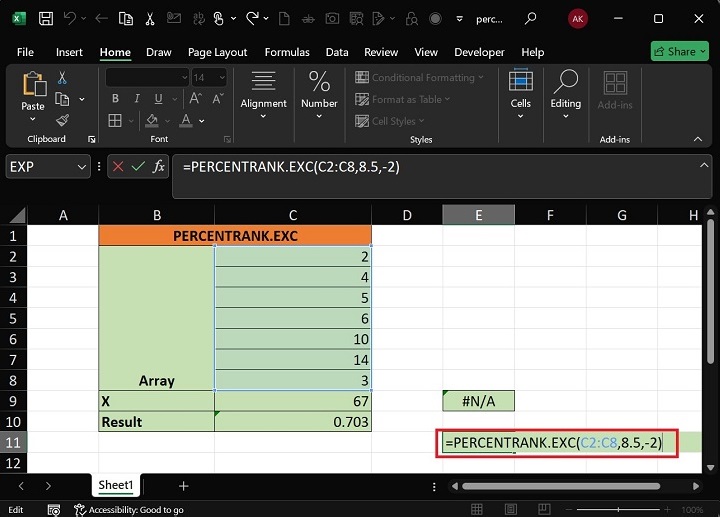 PERCENTRANK.EXC Function6