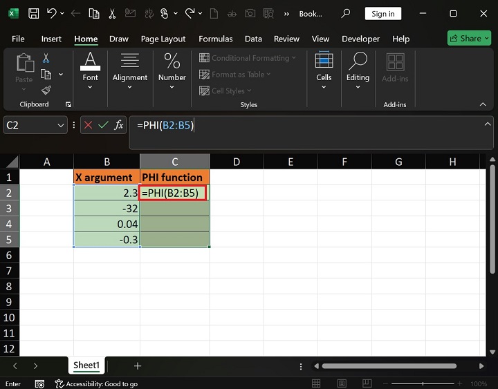 PHI Function in Excel 1