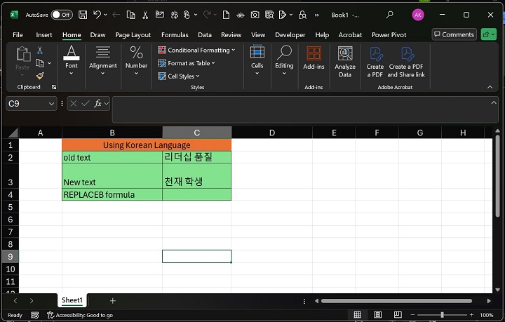 REPLACEB function using the Korean language