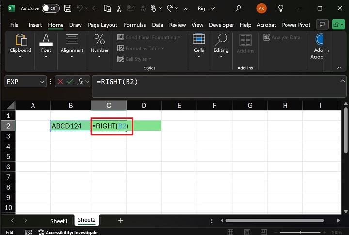 RIGHT Function Return only Last Character1