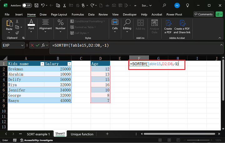 SORTBY Function in Excel 3