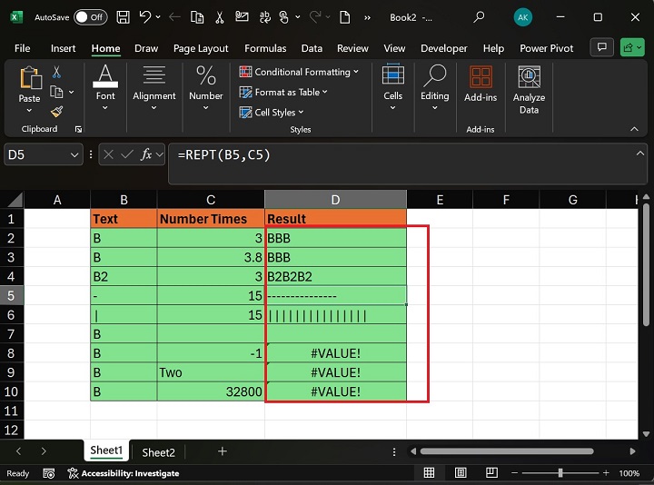 Use of REPT Function in Excel3