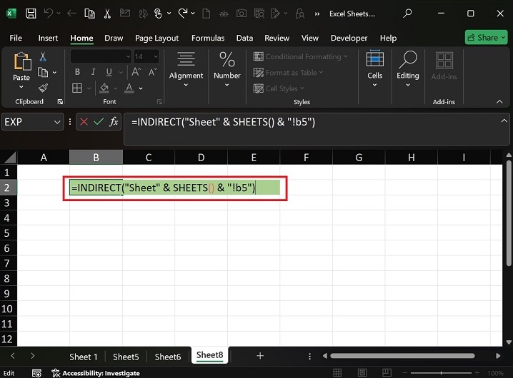 Use the INDIRECT, and SHEETS() Functions1