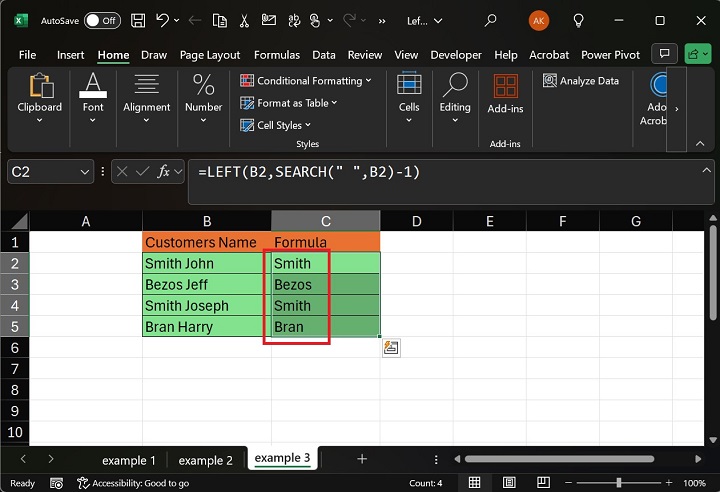 Using the LEFT and SEARCH Function3