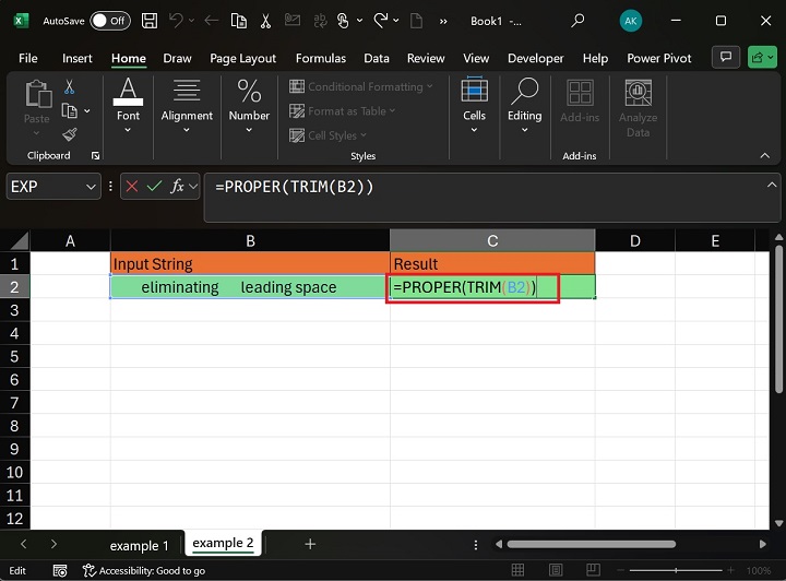 Using TRIM and PROPER function in Excel2