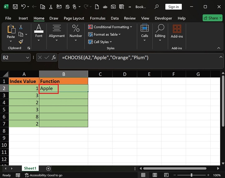 What does the CHOOSE Function do in Excel2