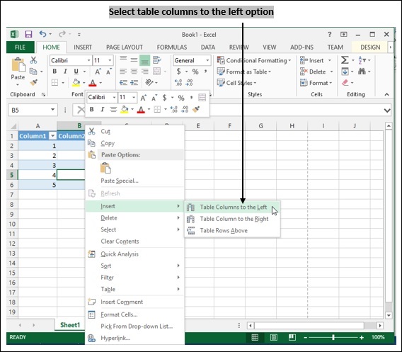 Select Table Column to Left