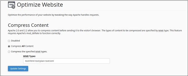cPanel Optimize Website