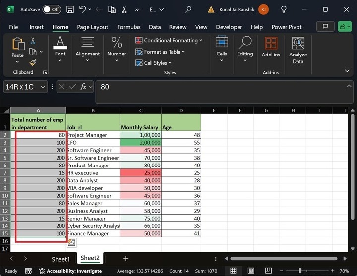 Add 2-color Scales in Excel