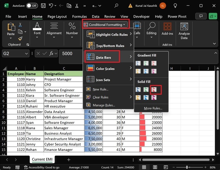 Add Solid Fill Red Data Bars 1