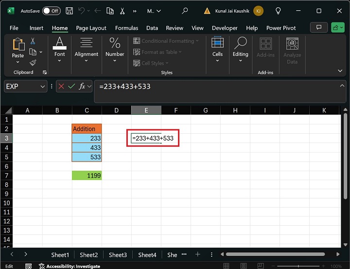 Arithmetic Operators in Microsoft Excel