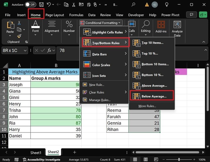 Average Marks for Group 3