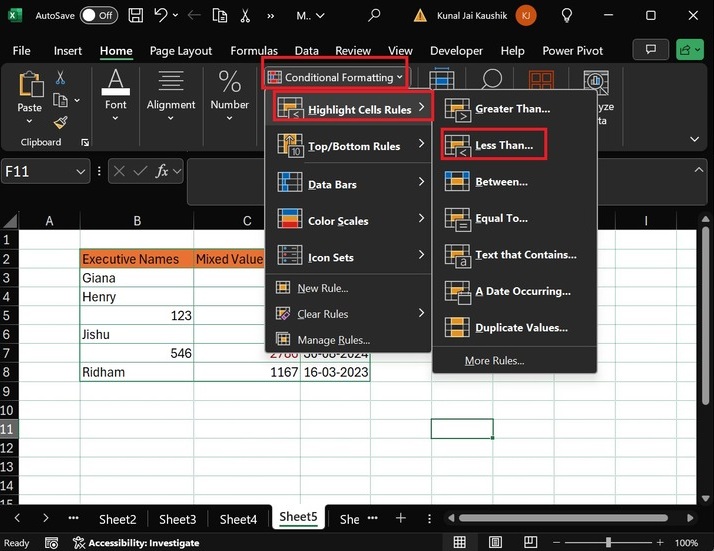 Cell Rules in Excel 3