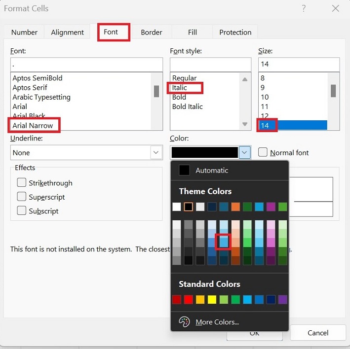 Change Font Formatting of Name Column