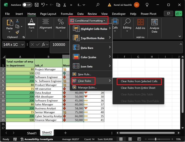 Clear Rules from Selected Cells 1