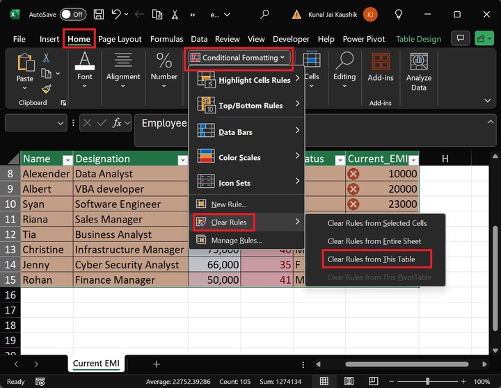 Clear Rules from This Table 1