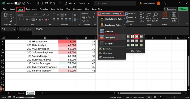Conditional Formatting 3-Color Scales 1
