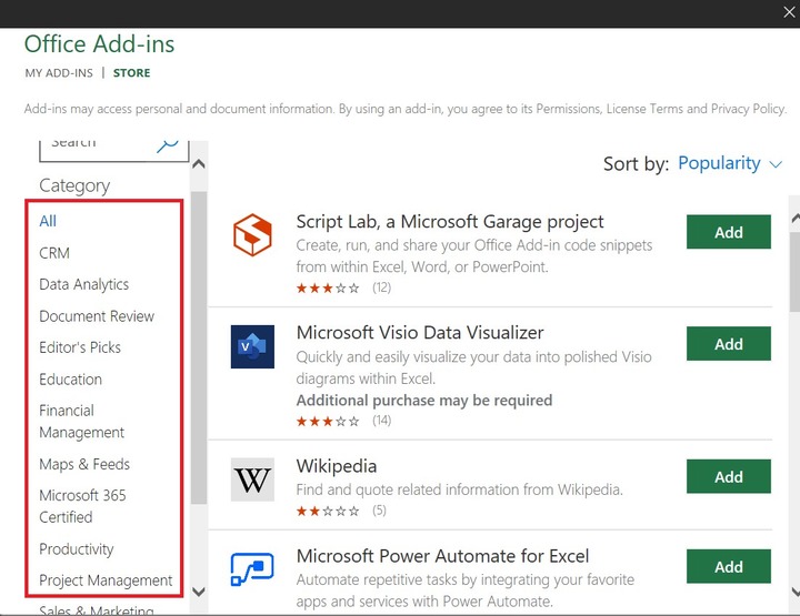 Find Popular Excel Add-ins 2