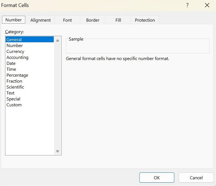 Format Cells Dialog Box
