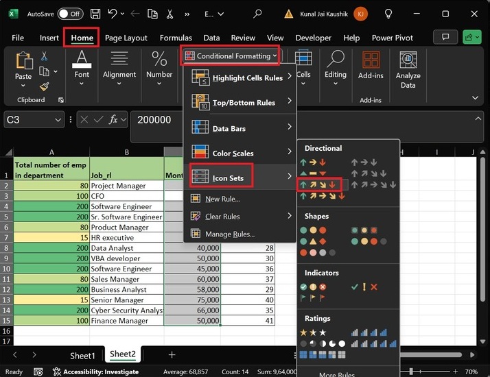 Icon Sets for Conditional Formatting